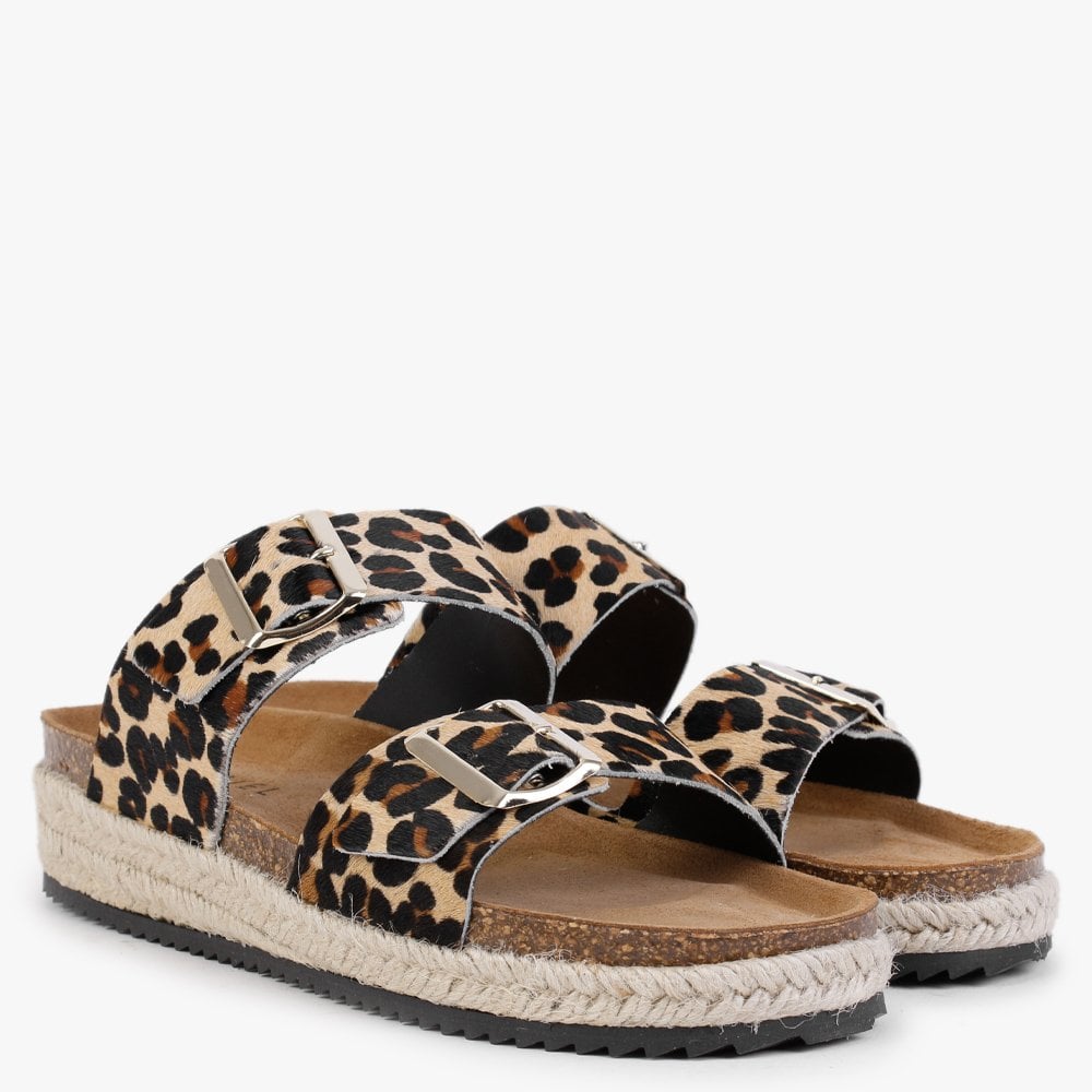 Irkan Leopard Calf Hair Espadrille Mules