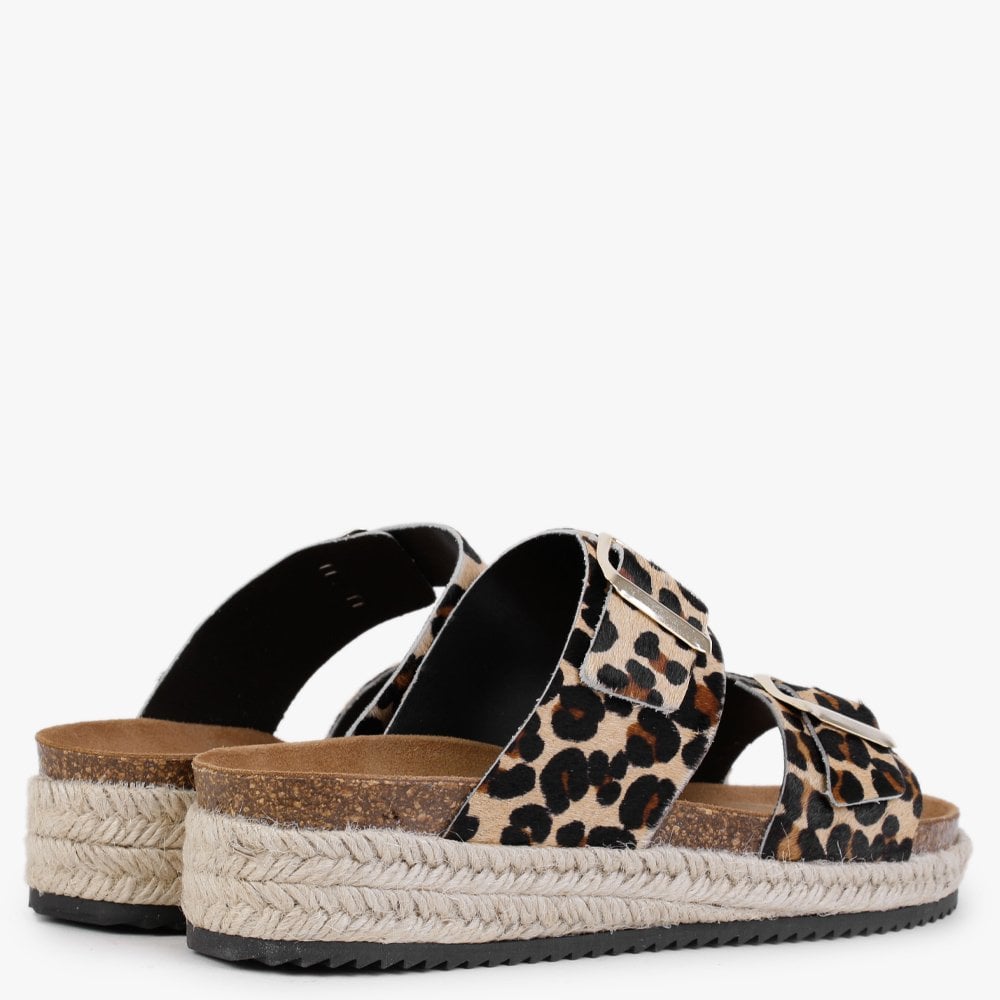 Irkan Leopard Calf Hair Espadrille Mules
