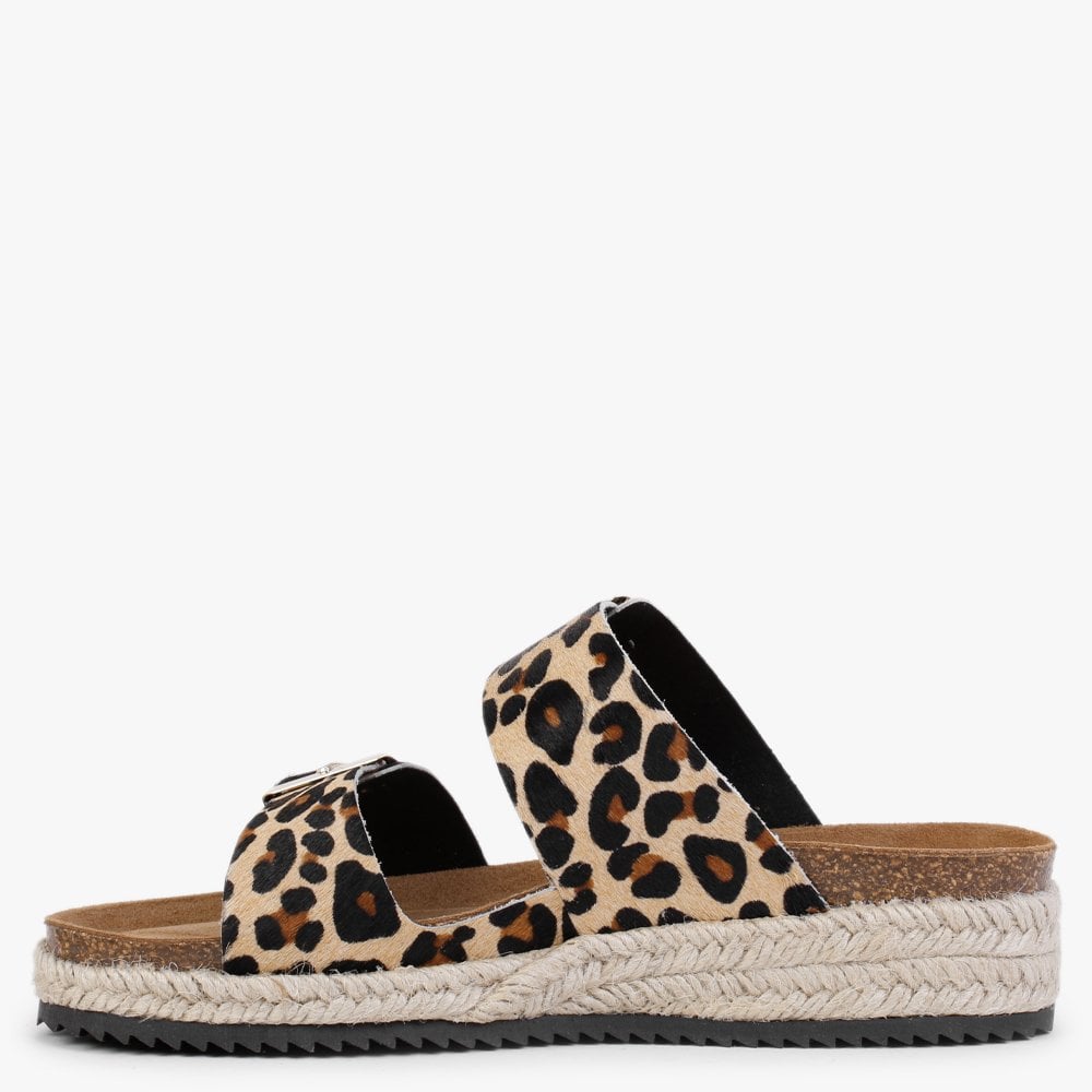 Irkan Leopard Calf Hair Espadrille Mules