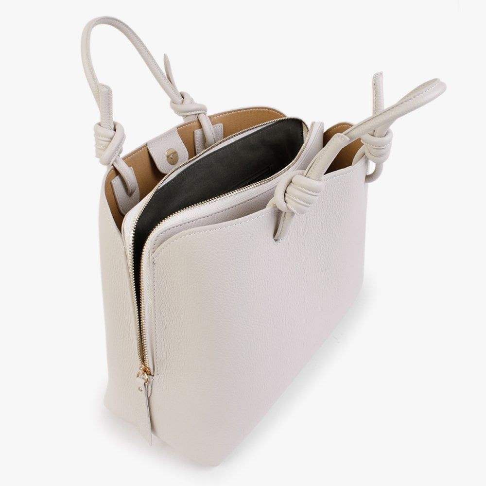 Dipped Beige Pebbled Leather Shopper Bag
