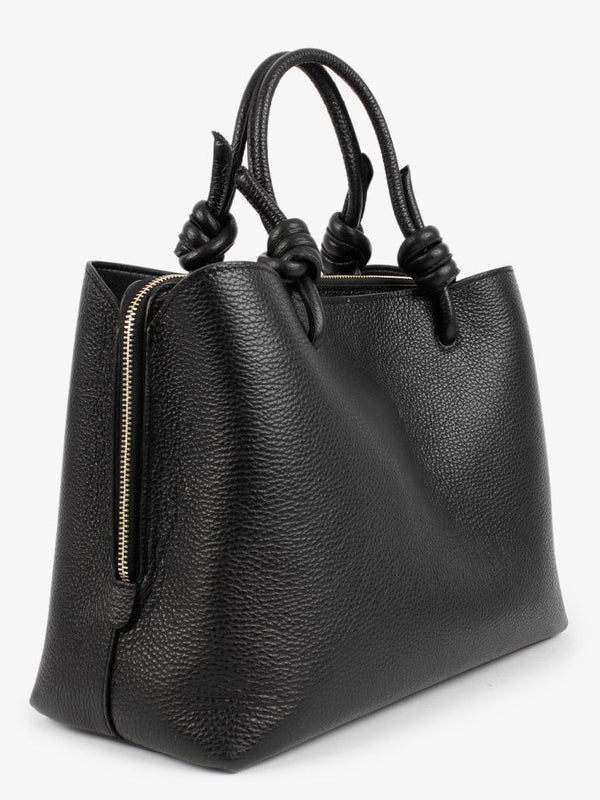Dipped Black Pebbled Leather Shopper Bag
