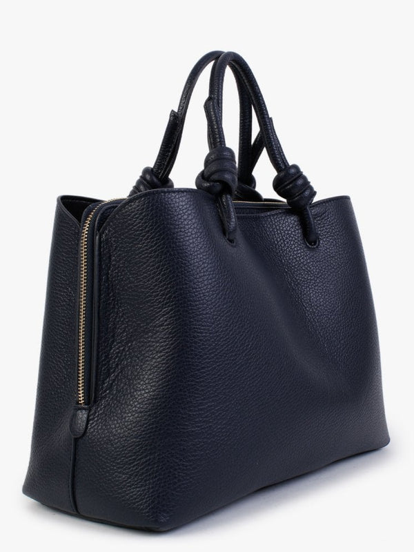 Dipped Navy Pebbled Leather Shopper Bag