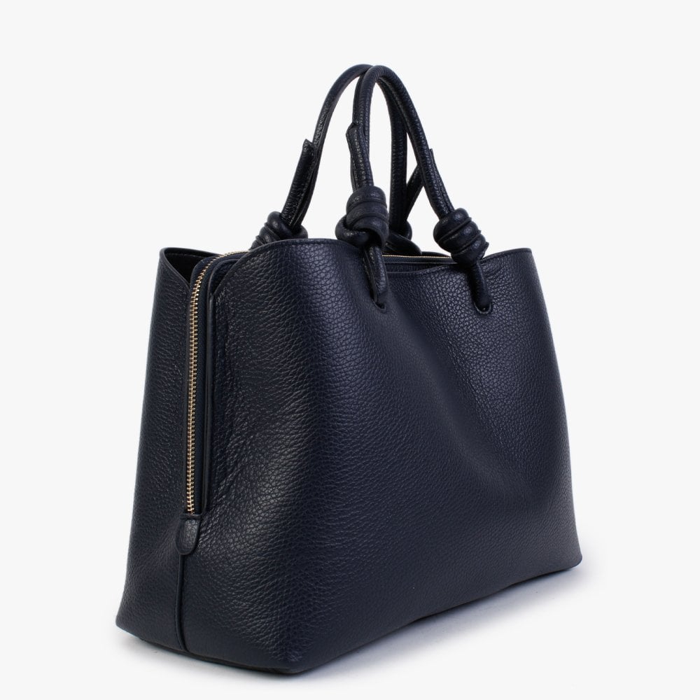 Dipped Navy Pebbled Leather Shopper Bag
