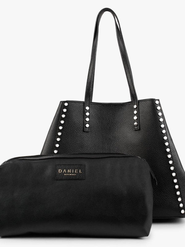 Dimooch Black Tumbled Leather Studded Tote Bag