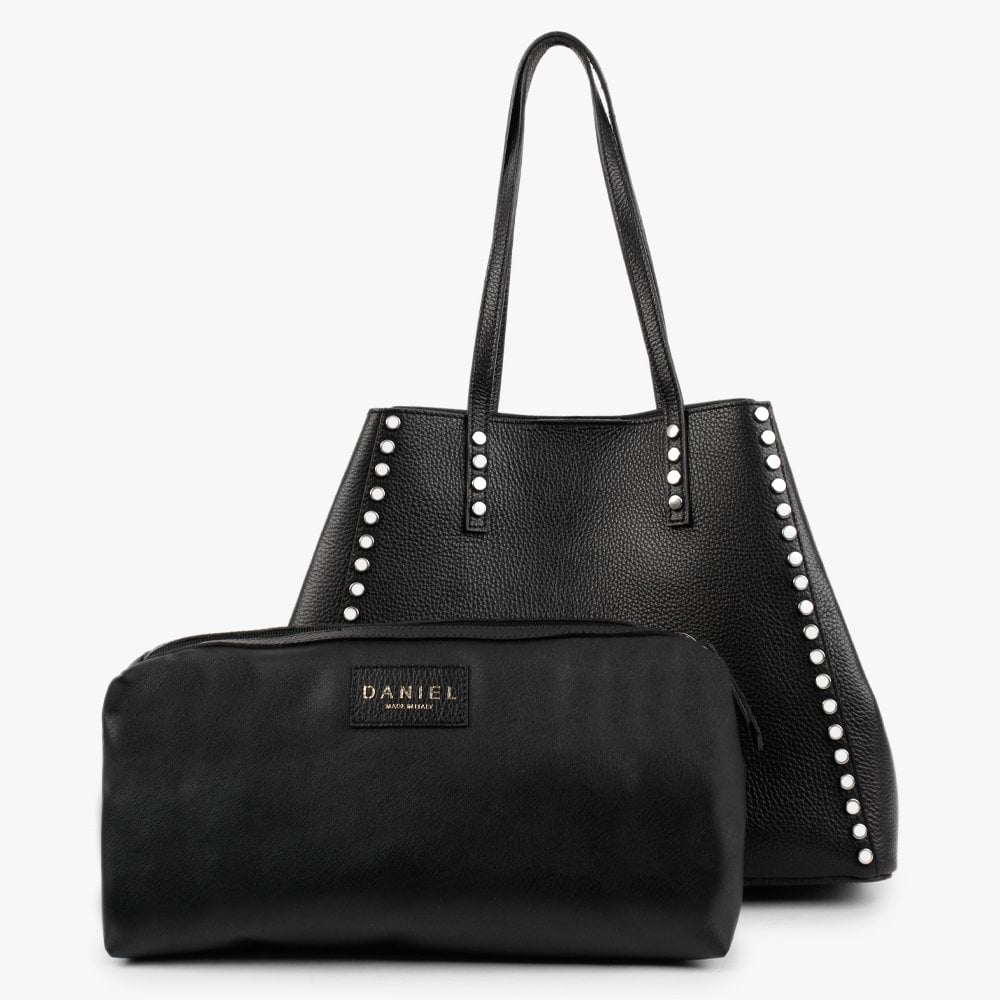Dimooch Black Tumbled Leather Studded Tote Bag