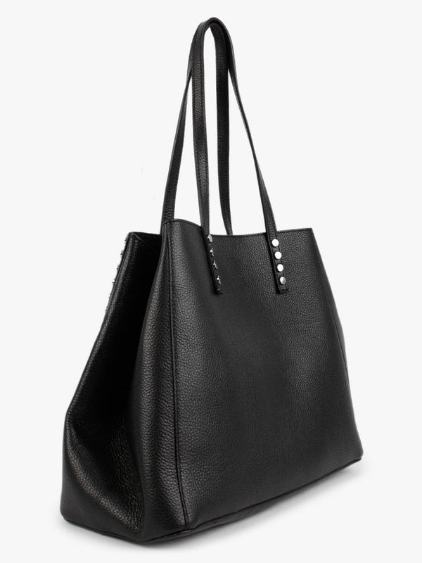 Dimooch Black Tumbled Leather Studded Tote Bag