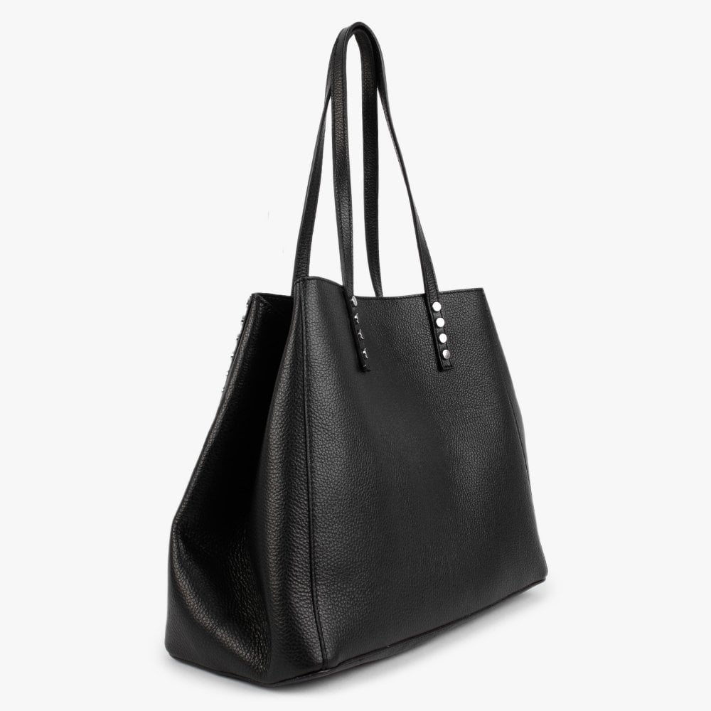 Dimooch Black Tumbled Leather Studded Tote Bag