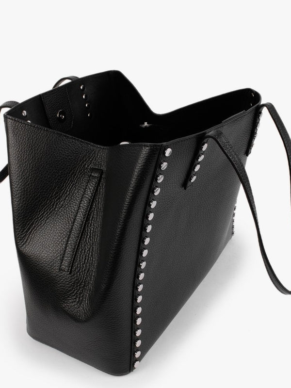 Dimooch Black Tumbled Leather Studded Tote Bag