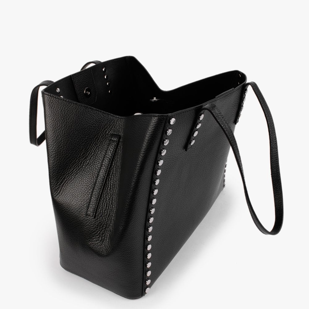 Dimooch Black Tumbled Leather Studded Tote Bag