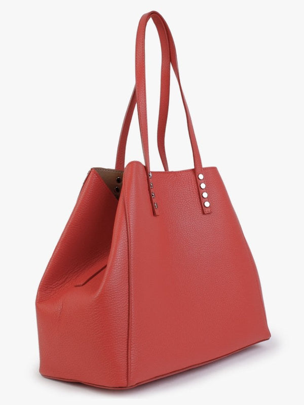 Dimooch Red Tumbled Leather Studded Tote Bag