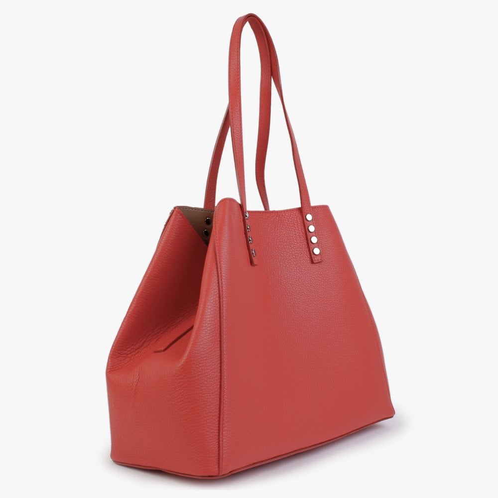 Dimooch Red Tumbled Leather Studded Tote Bag