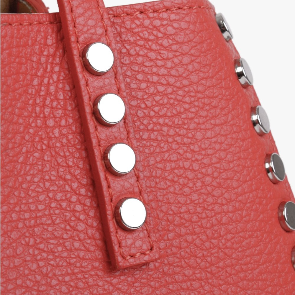 Dimooch Red Tumbled Leather Studded Tote Bag
