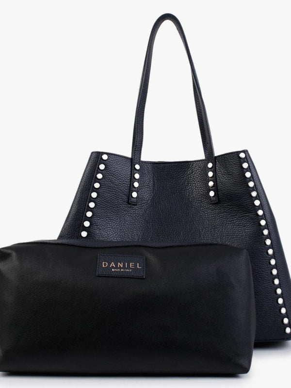 Dimooch Navy Tumbled Leather Studded Tote Bag