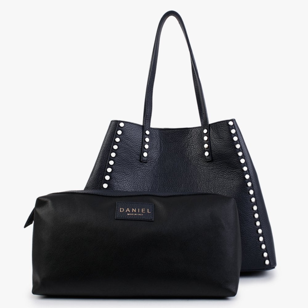 Dimooch Navy Tumbled Leather Studded Tote Bag