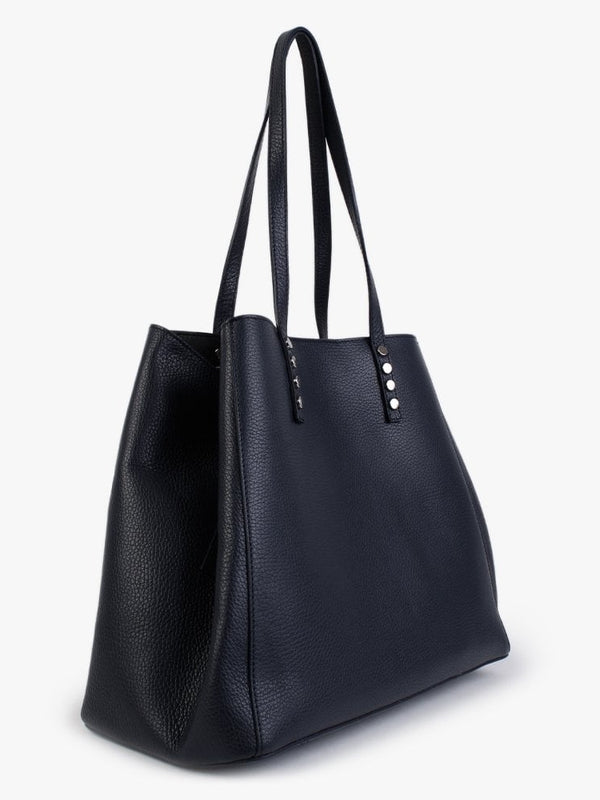Dimooch Navy Tumbled Leather Studded Tote Bag