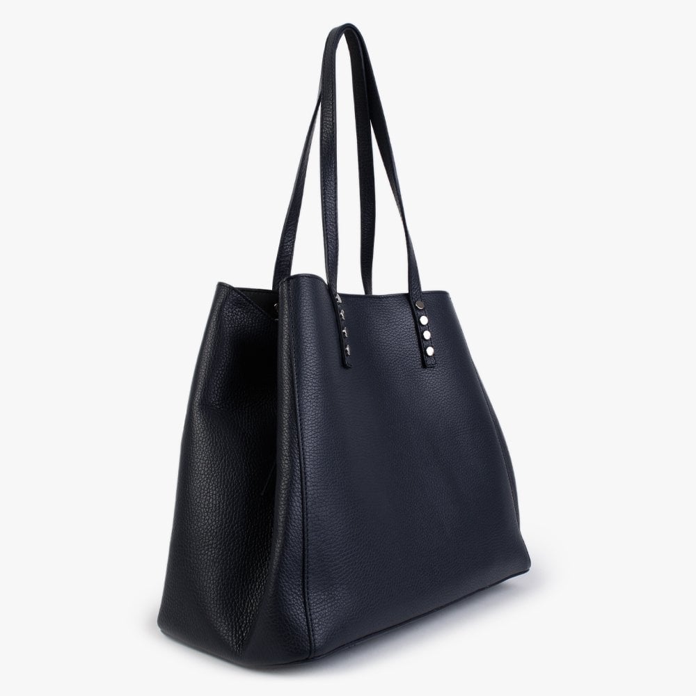 Dimooch Navy Tumbled Leather Studded Tote Bag