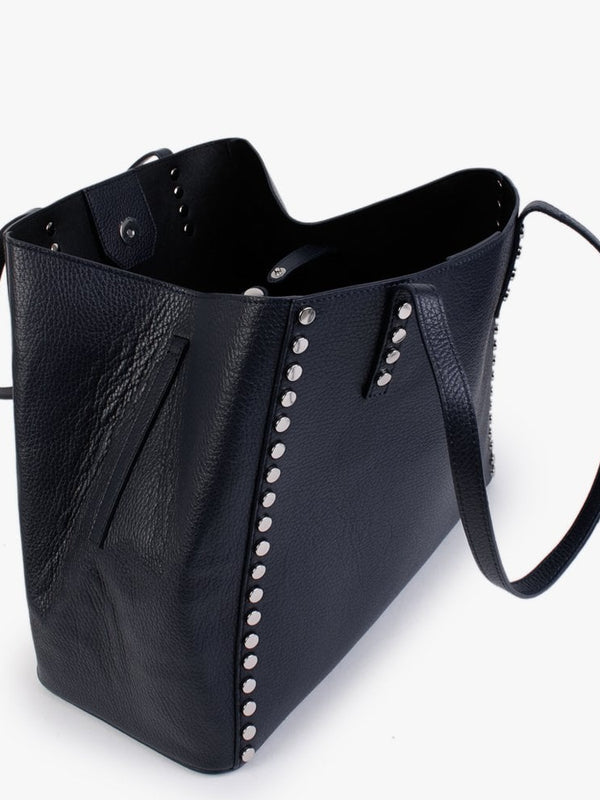 Dimooch Navy Tumbled Leather Studded Tote Bag
