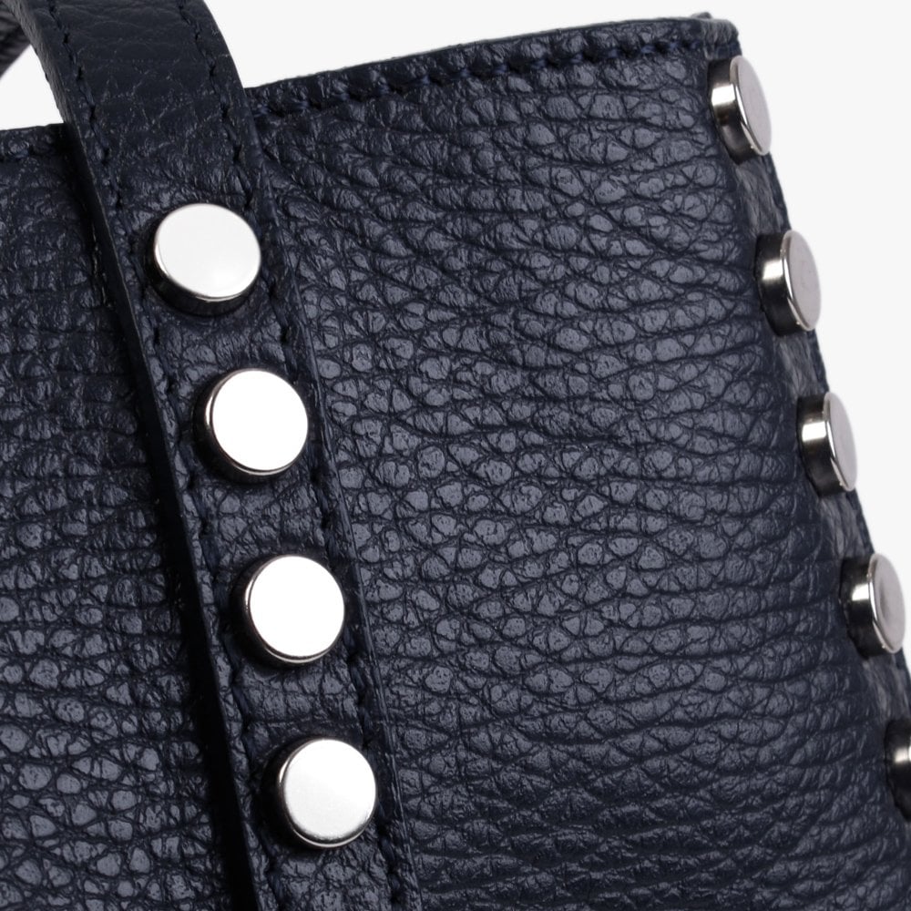 Dimooch Navy Tumbled Leather Studded Tote Bag