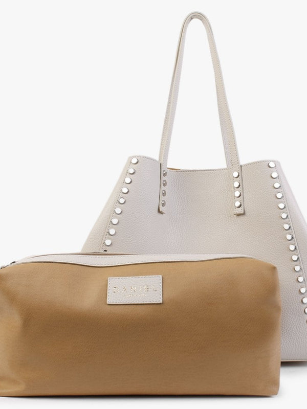 Dimooch Beige Tumbled Leather Studded Tote Bag