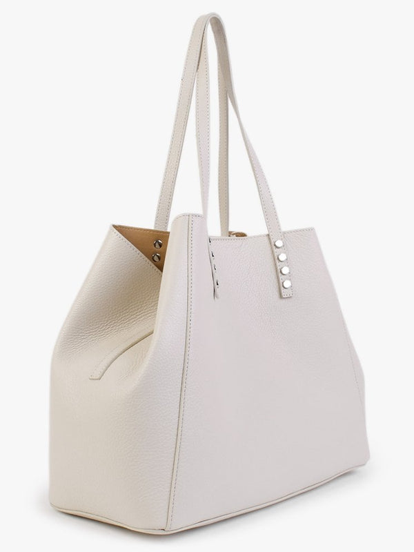 Dimooch Beige Tumbled Leather Studded Tote Bag