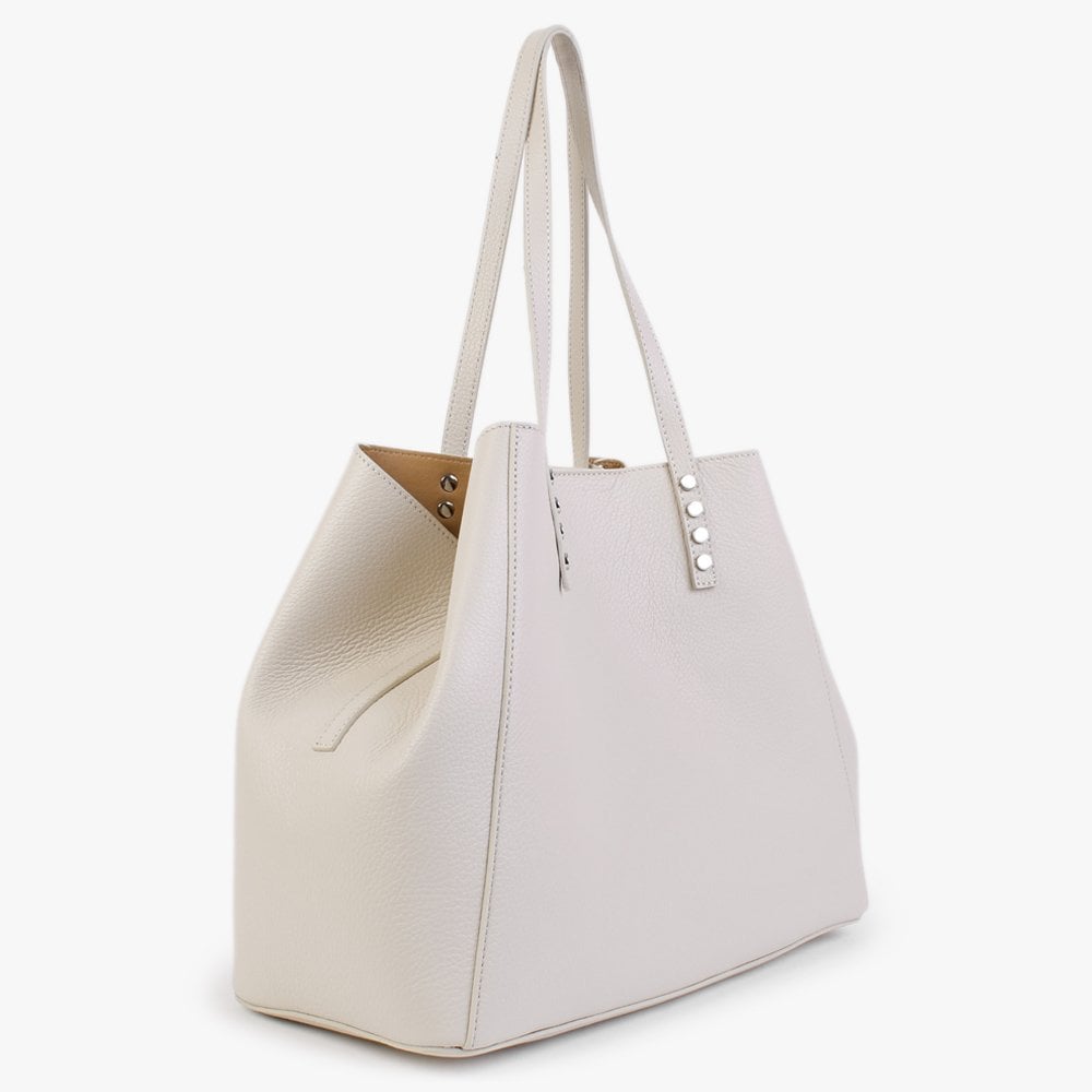 Dimooch Beige Tumbled Leather Studded Tote Bag