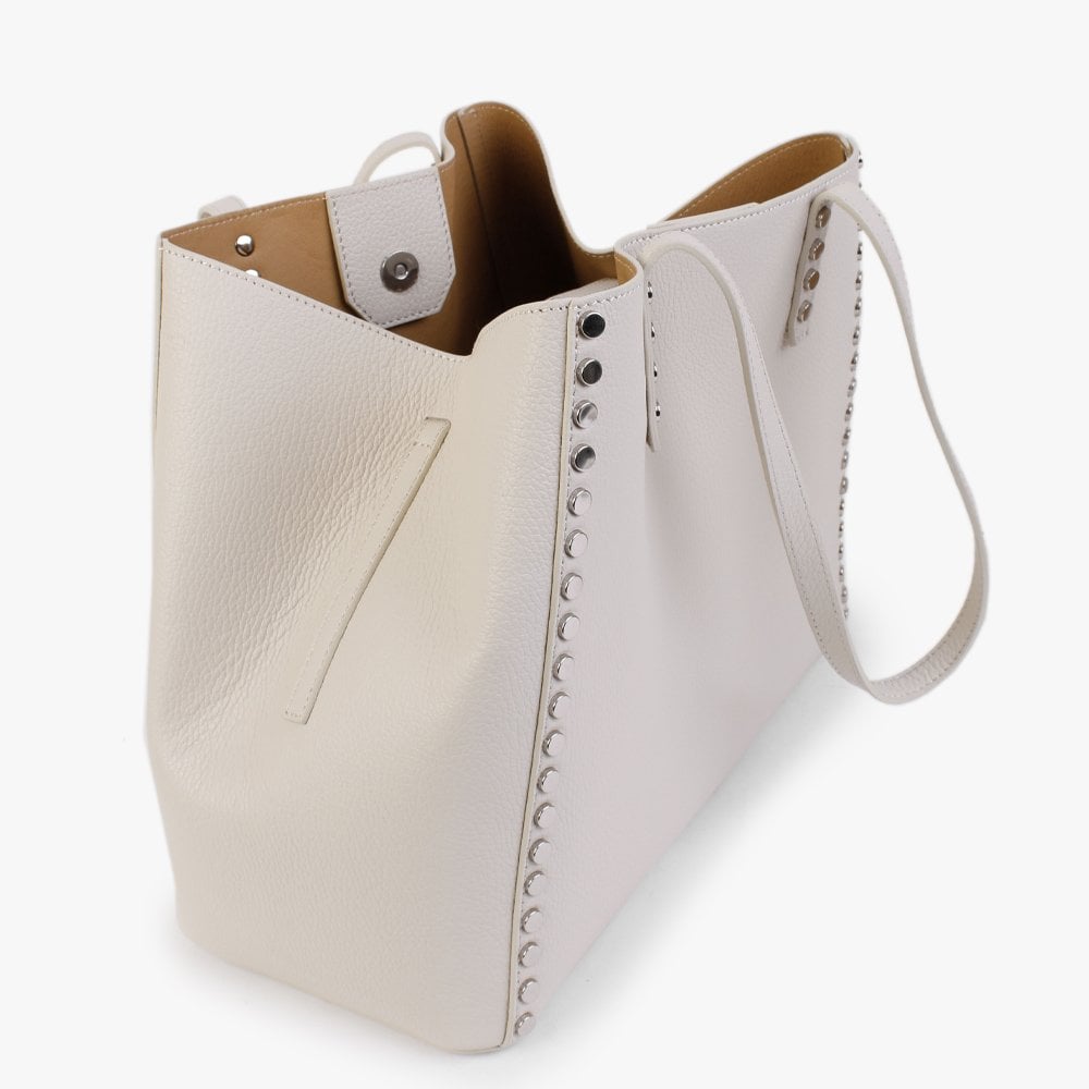 Dimooch Beige Tumbled Leather Studded Tote Bag