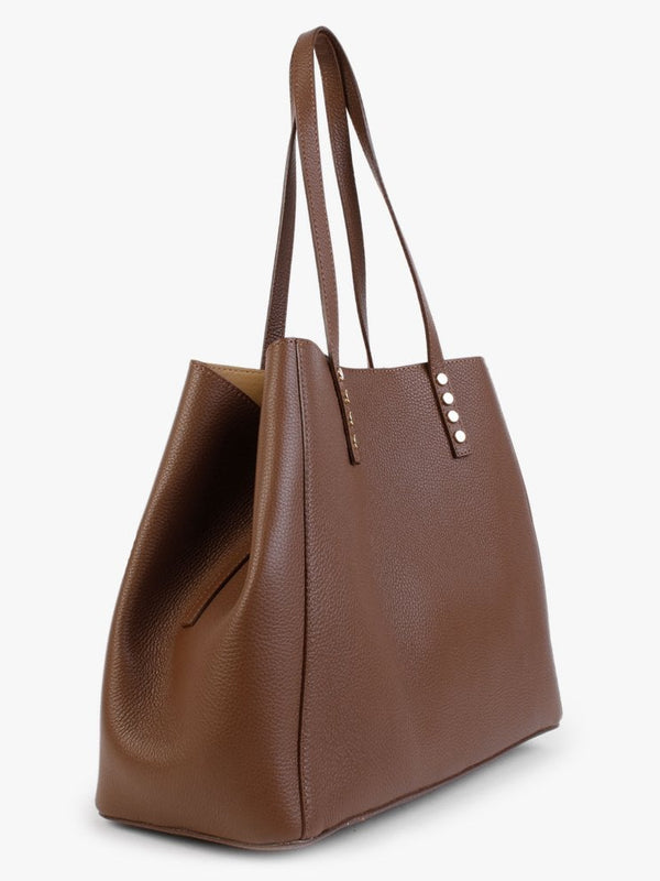 Dimooch Brown Tumbled Leather Studded Tote Bag