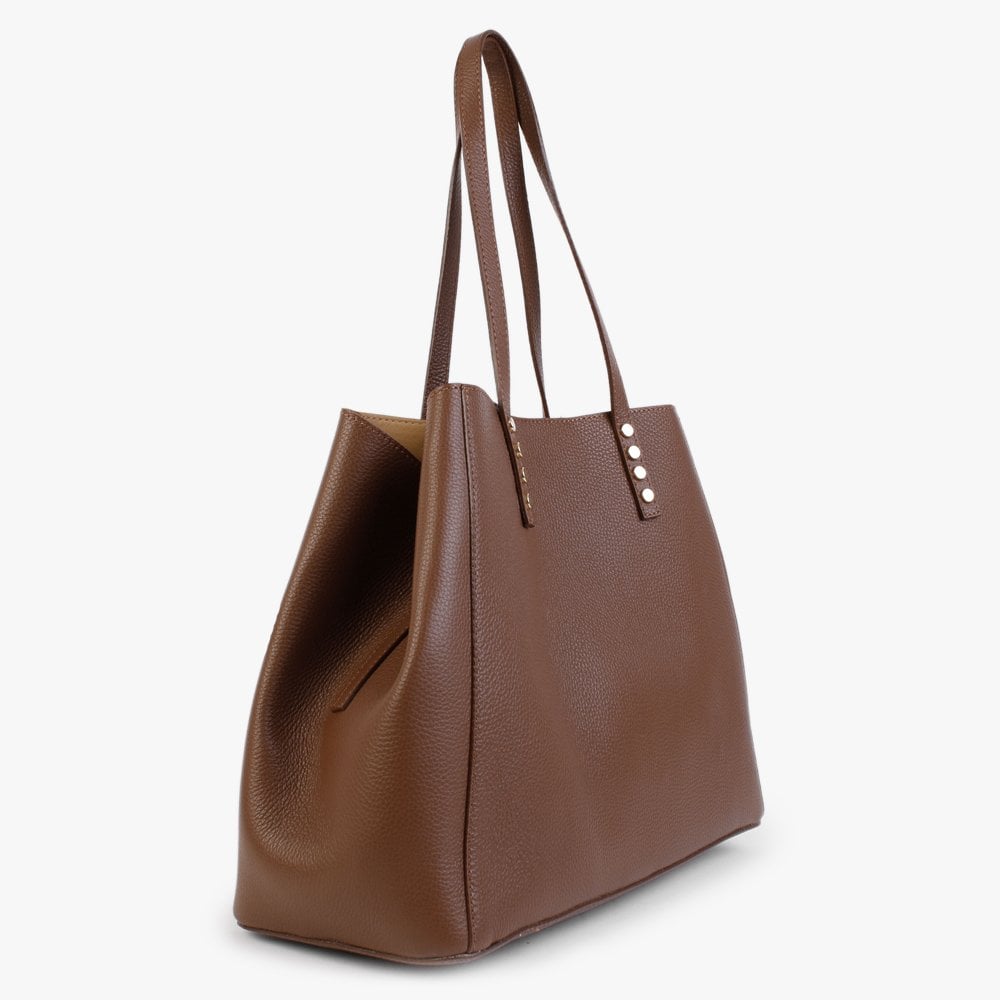 Dimooch Brown Tumbled Leather Studded Tote Bag