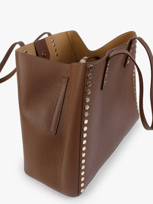 Dimooch Brown Tumbled Leather Studded Tote Bag