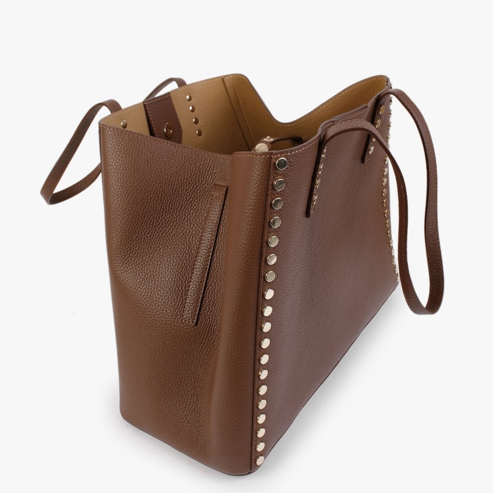 Dimooch Brown Tumbled Leather Studded Tote Bag