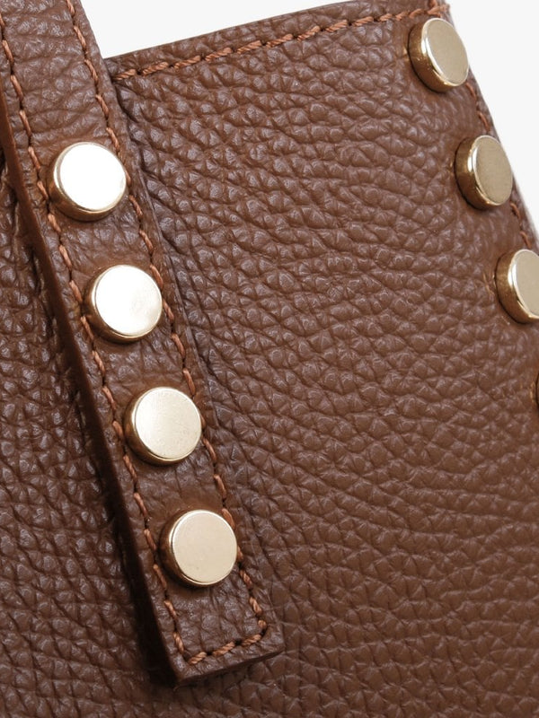 Dimooch Brown Tumbled Leather Studded Tote Bag