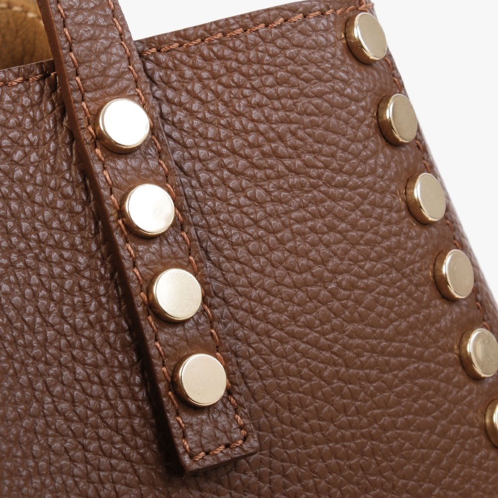 Dimooch Brown Tumbled Leather Studded Tote Bag