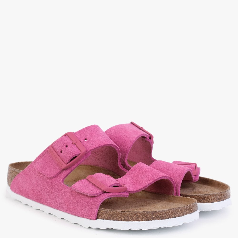 Arizona Soft Foot-Bed Fuchsia Tulip Suede Two Bar Mules