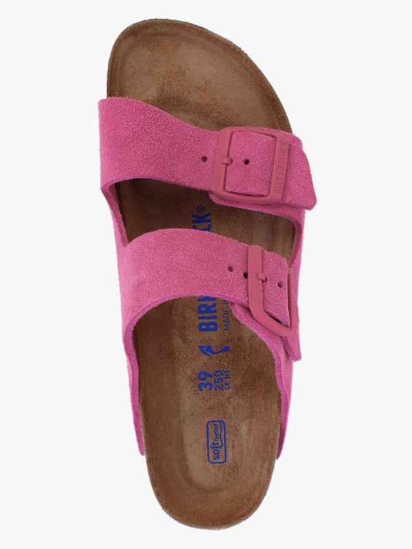Arizona Soft Foot-Bed Fuchsia Tulip Suede Two Bar Mules