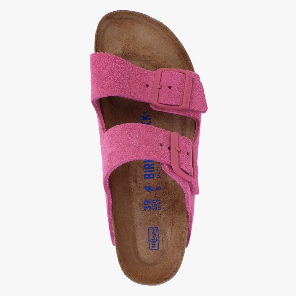 Arizona Soft Foot-Bed Fuchsia Tulip Suede Two Bar Mules