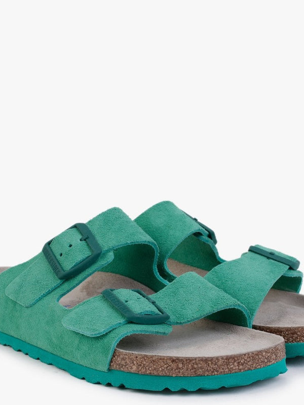 Arizona Soft Foot-Bed Bold Green Suede Two Bar Mules
