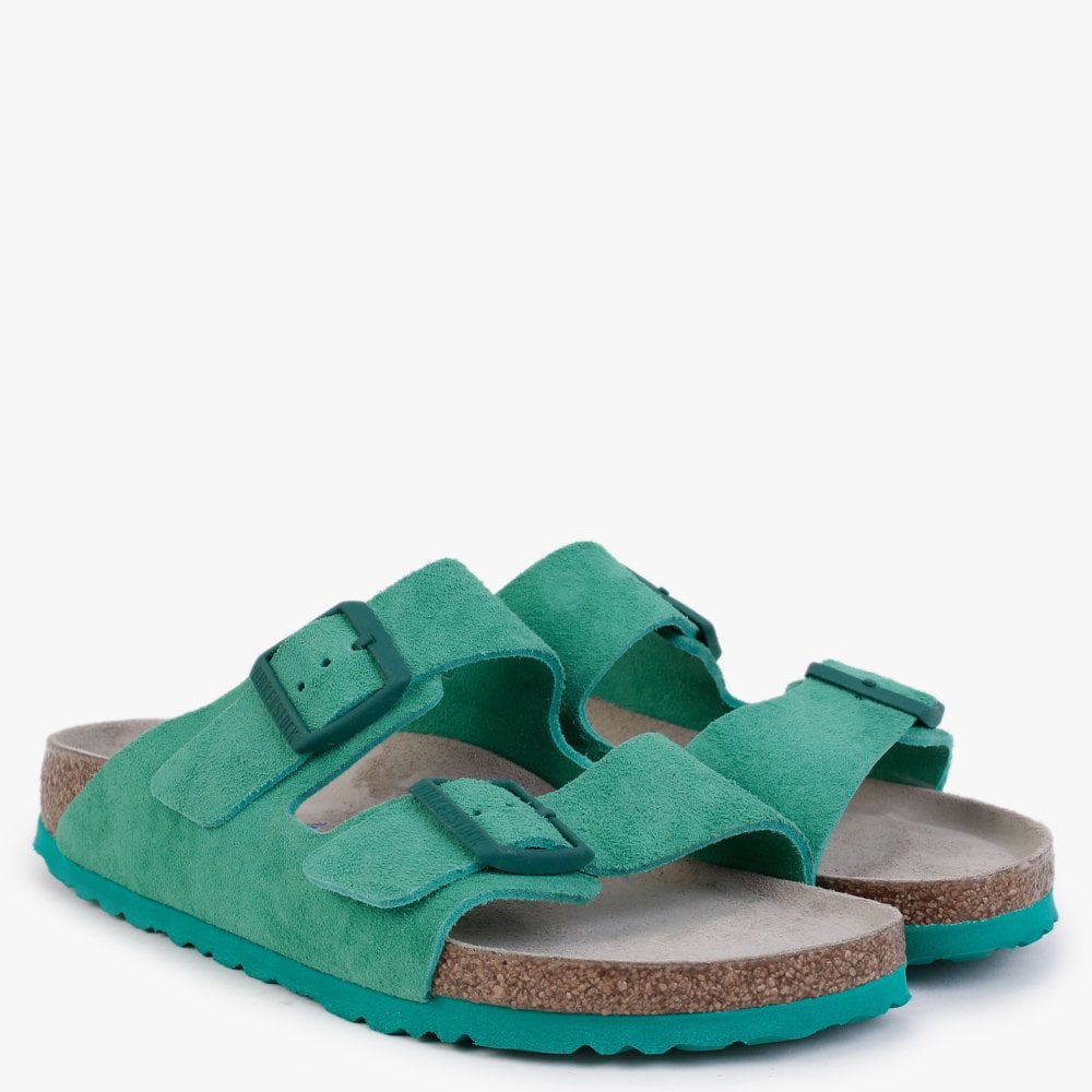 Arizona Soft Foot-Bed Bold Green Suede Two Bar Mules