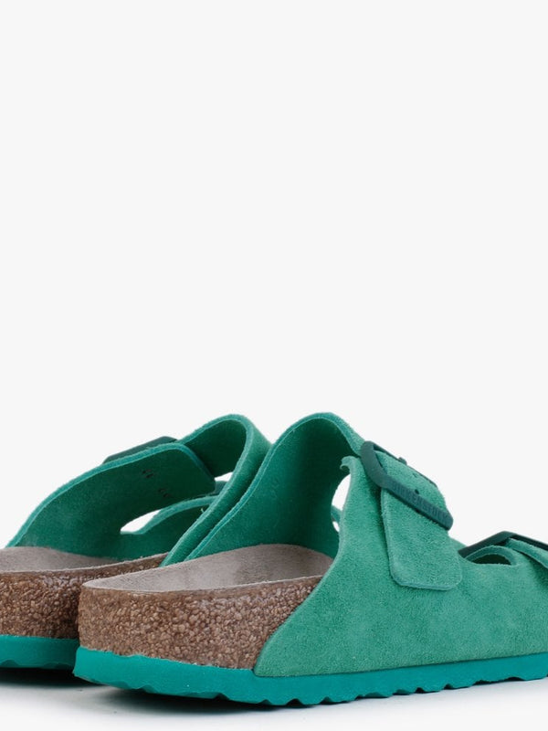 Arizona Soft Foot-Bed Bold Green Suede Two Bar Mules