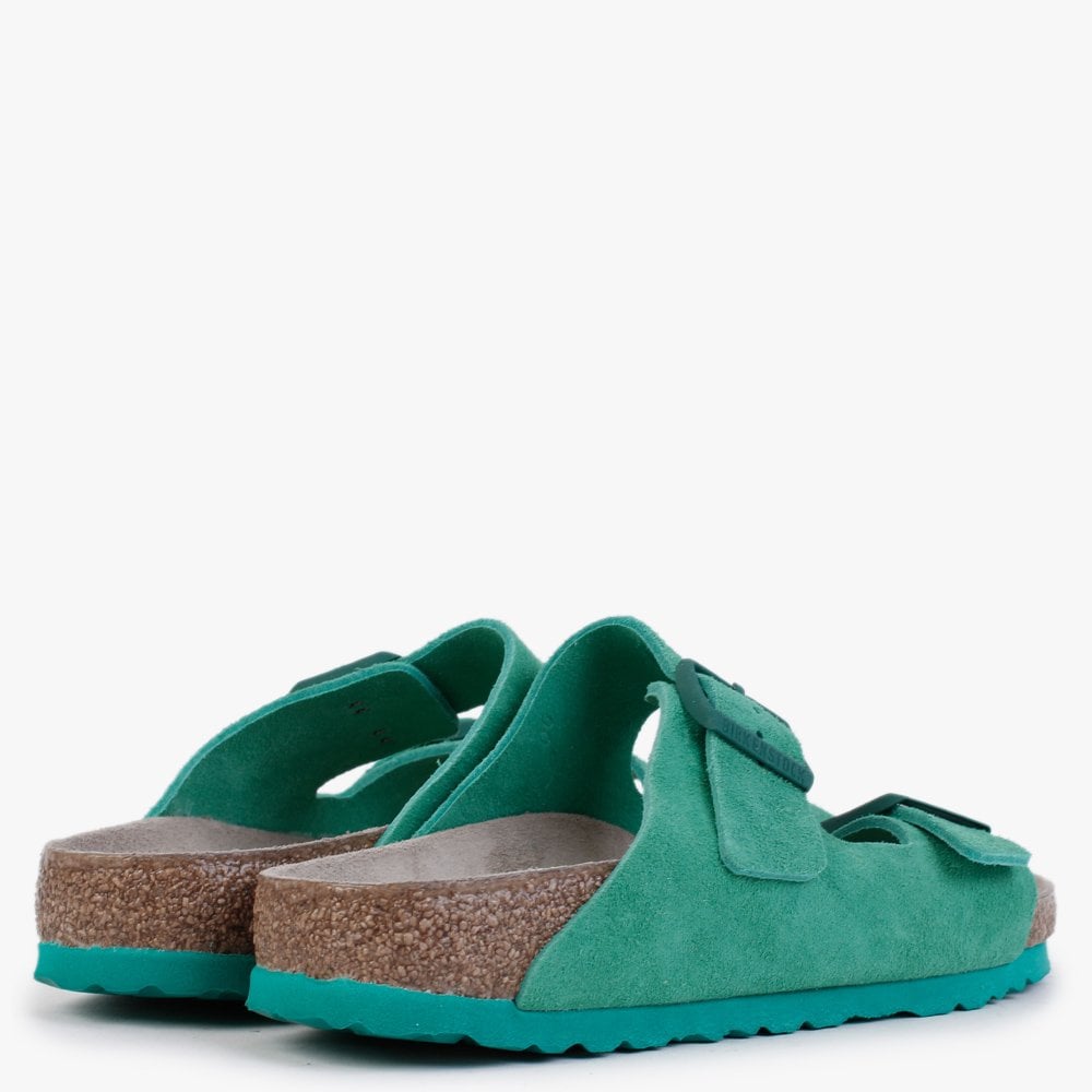 Arizona Soft Foot-Bed Bold Green Suede Two Bar Mules