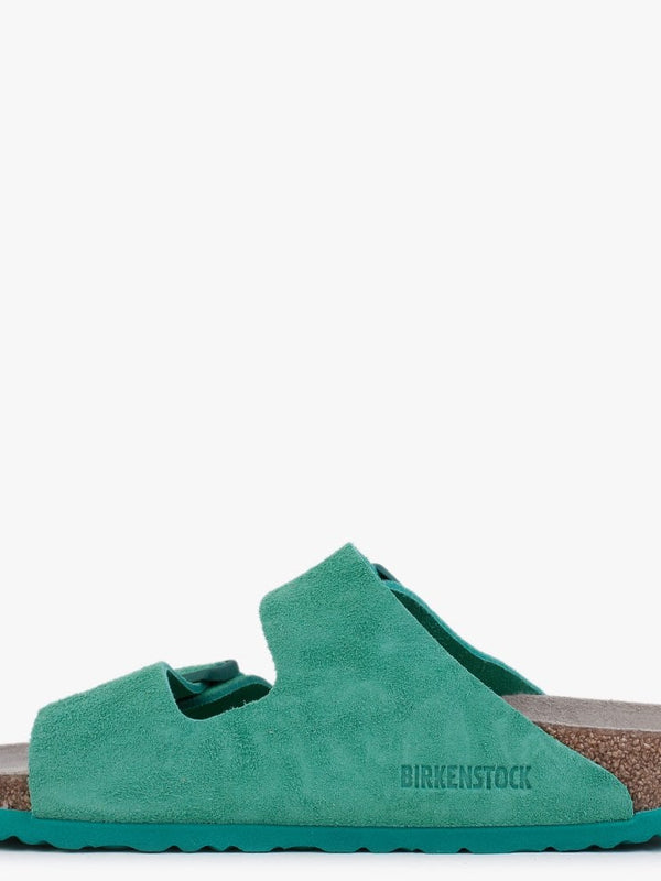 Arizona Soft Foot-Bed Bold Green Suede Two Bar Mules