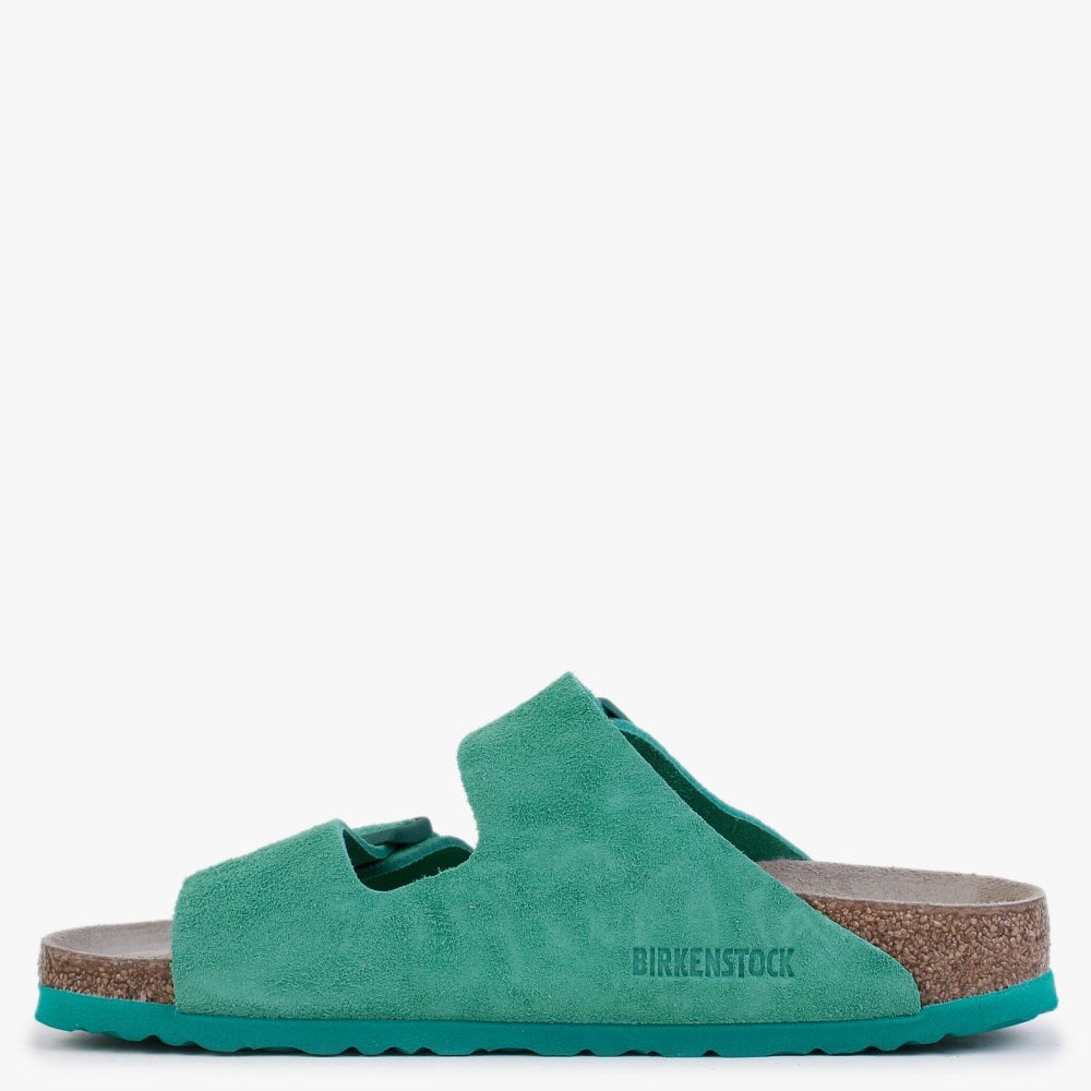 Arizona Soft Foot-Bed Bold Green Suede Two Bar Mules
