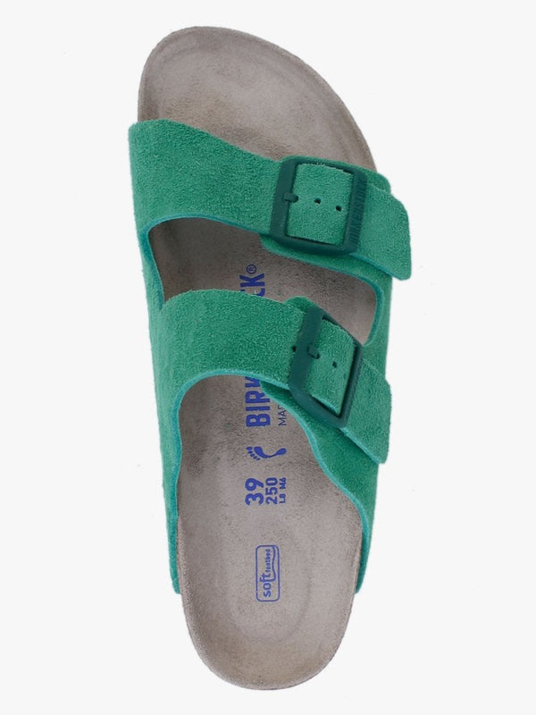 Arizona Soft Foot-Bed Bold Green Suede Two Bar Mules