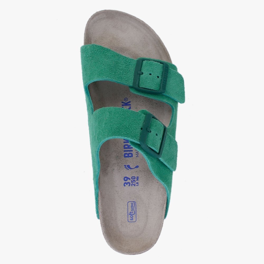 Arizona Soft Foot-Bed Bold Green Suede Two Bar Mules