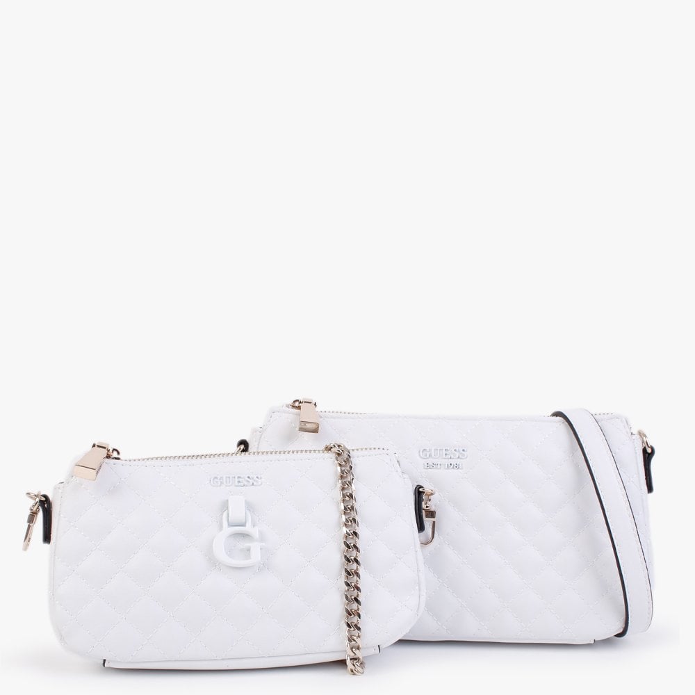 Rue Rose White Quilted Double Pouch Cross-Body Bag