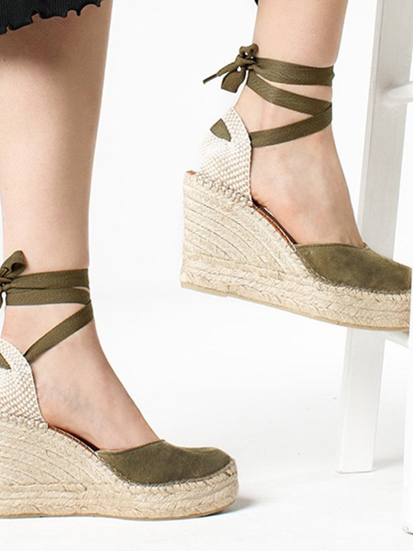 Marken Khaki Suede Wedge Espadrilles