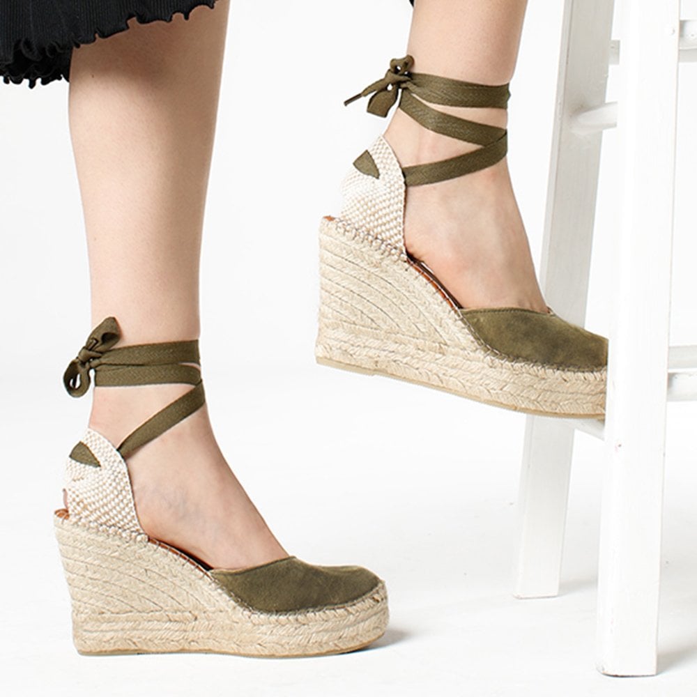 Marken Khaki Suede Wedge Espadrilles