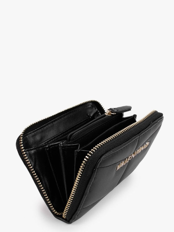 Bamboo Black Quilted Zip Around Wallet