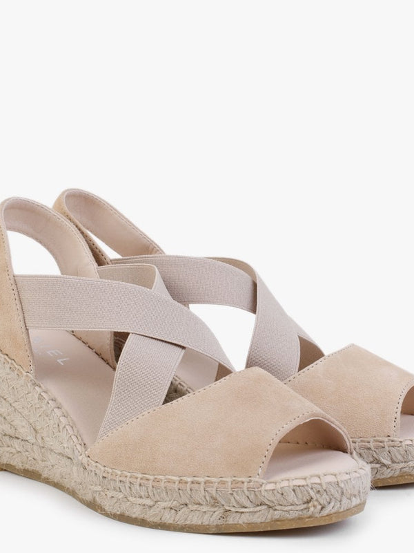 Kid Beige Suede Wedge Espadrilles