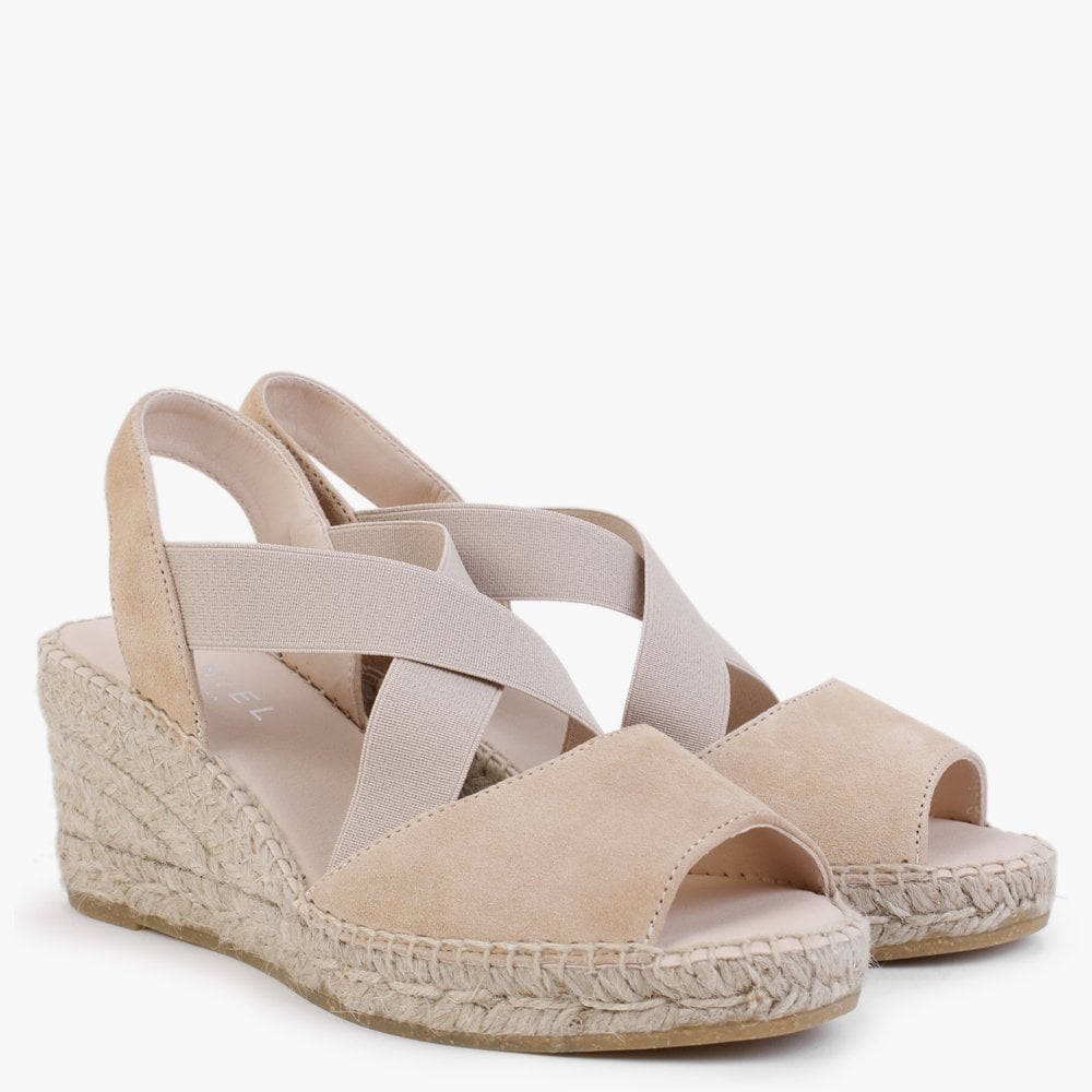Kid Beige Suede Wedge Espadrilles
