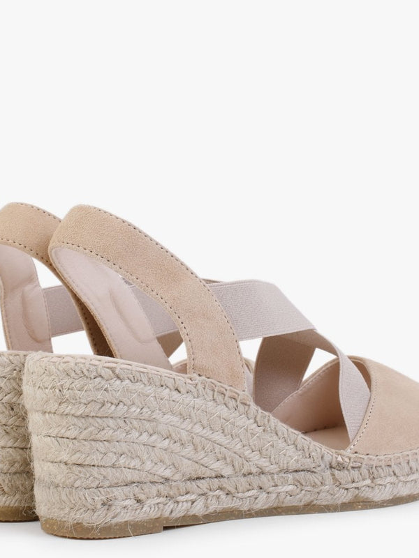 Kid Beige Suede Wedge Espadrilles